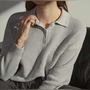 LUNYA Cotton Silk Polo Pullover Mellow Gray Heather Sized Medium $228